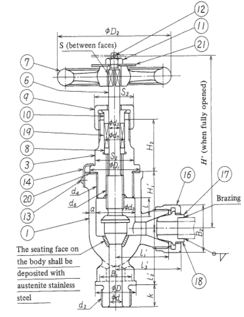 Drawing of JIS F7337 40K Forged Steel Marine Angle Valve.png Drawing of JIS F7337 40K Forged Steel Marine Angle Valve.png